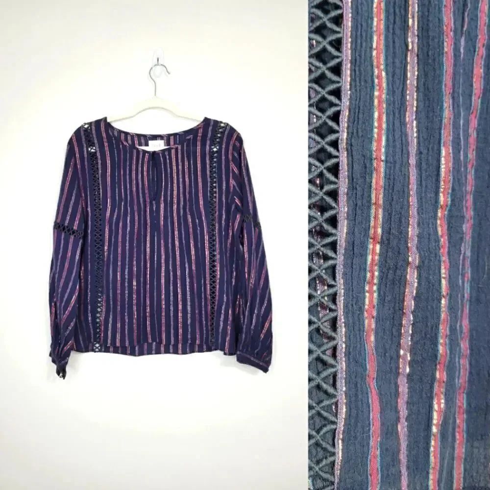 Anthropologie tryb navy metalic blouse